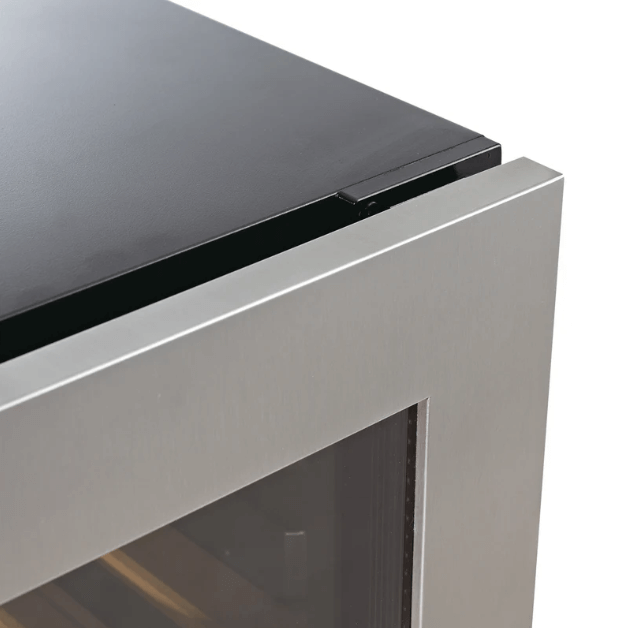 Kings Bottle 47-Inch Tall Dual Zone 91 Bottle Wine Cooler with Low-E Glass Door image of door corner