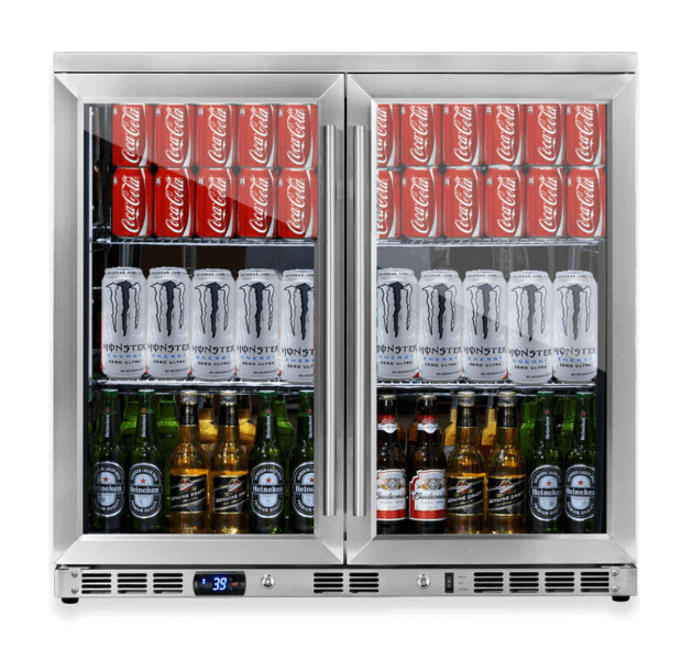 Kings Bottle 36-Inch Heating Glass Dual Door Built In Beverage Fridge KBU56M