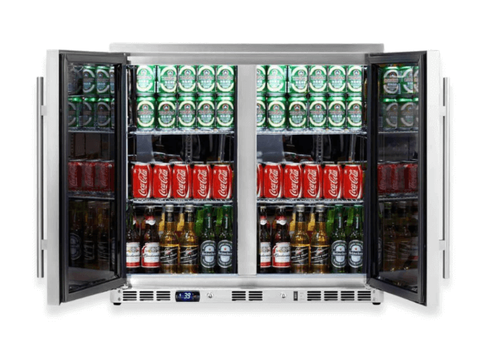 Kings Bottle 36-Inch Heating Glass Dual Door Built In Beverage Fridge KBU56M