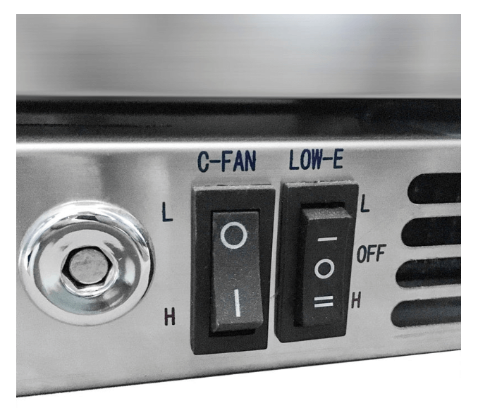 Kings Bottle 36-Inch Heating Glass Dual Door Built In Beverage Fridge KBU56M image of on/off switches