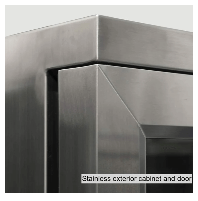 Kings Bottle 36-Inch Heating Glass Dual Door Built In Beverage Fridge KBU56M image of door corner