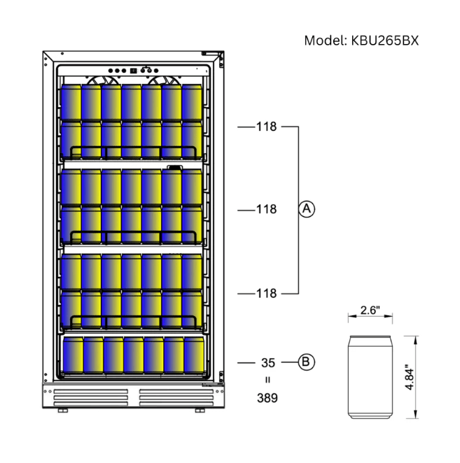 Kings Bottle 389 Cans Capacity Upright Beverage Refrigerator With Low-E Glass Door diagram of wine bottle storage