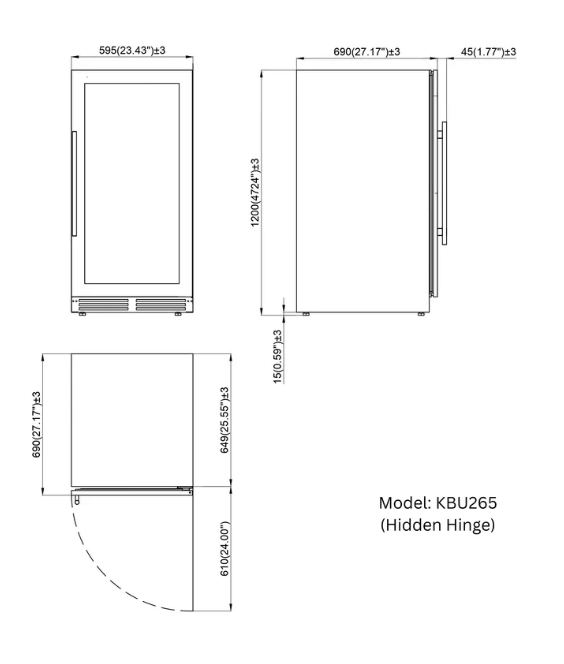 Kings Bottle 389 Cans Capacity Upright Beverage Refrigerator With Low-E Glass Door image unit dimensions