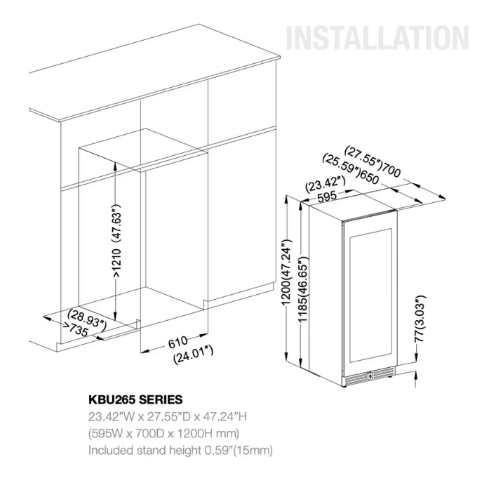 Kings Bottle 389 Cans Capacity Upright Beverage Refrigerator With Low-E Glass Door image unit dimensions