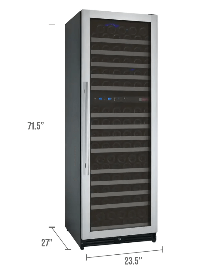 Allavino FlexCount Series 172 Bottle Dual Zone Built-in Wine Cooler Refrigerator w/Stainless Steel Door image of unit dimensions