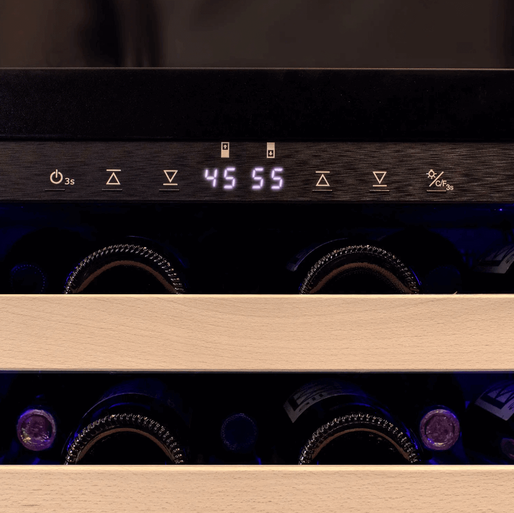 Allavino 24" Wide Dual Zone Panel Ready Wine Refrigerator image of temperature readout