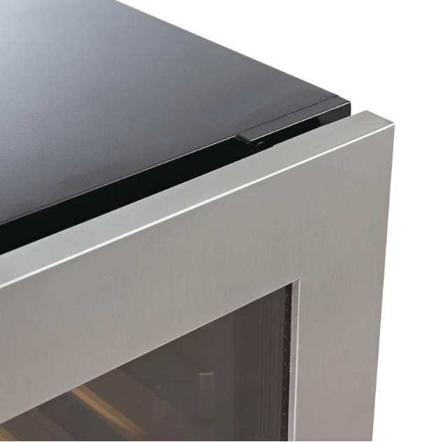 Kings Bottle Upright Single Zone Wine Cooler With Low-E Glass Door image of door corner