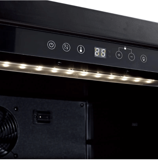 Kings Bottle Upright Single Zone Wine Cooler With Low-E Glass Door image of temperature readout