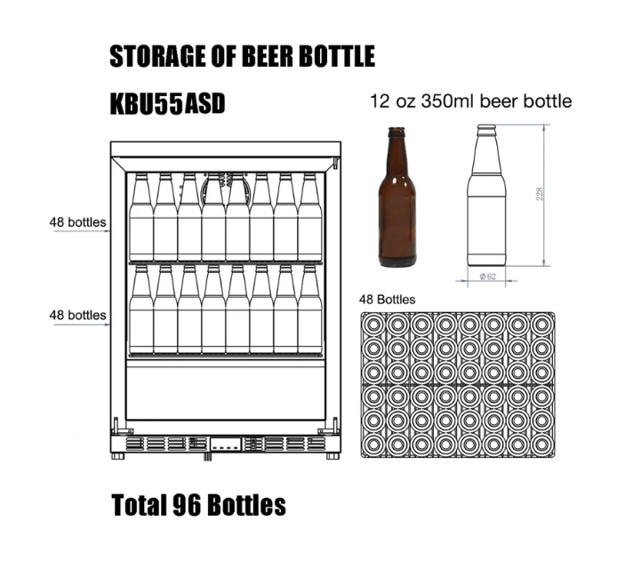 Kings Bottle 24-Inch Outdoor Beverage Refrigerator with Solid Stainless Steel Door diagram of bottle storage