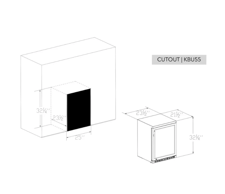 Kings Bottle 24-Inch Outdoor Beverage Refrigerator with Solid Stainless Steel Door diagram of unit measurements