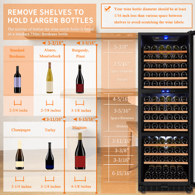 Lanbo 143 Bottle Triple Zone Wine Cooler LW144T image of product description