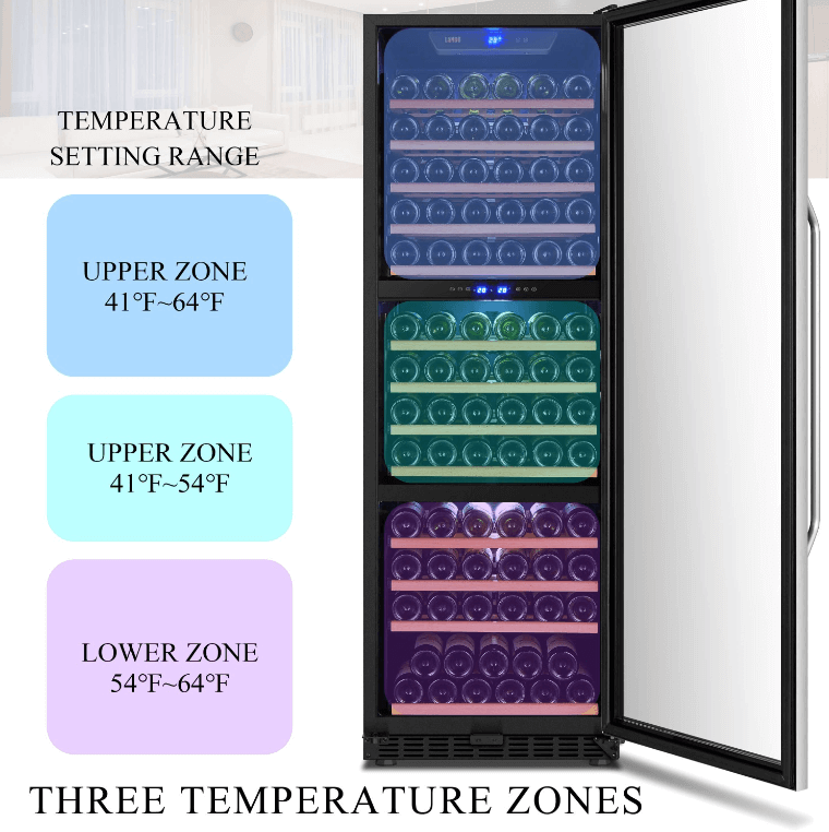 Lanbo 143 Bottle Triple Zone Wine Cooler LW144T image of product description