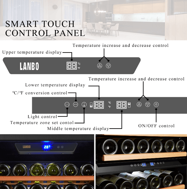 Lanbo 143 Bottle Triple Zone Wine Cooler LW144T image of product description