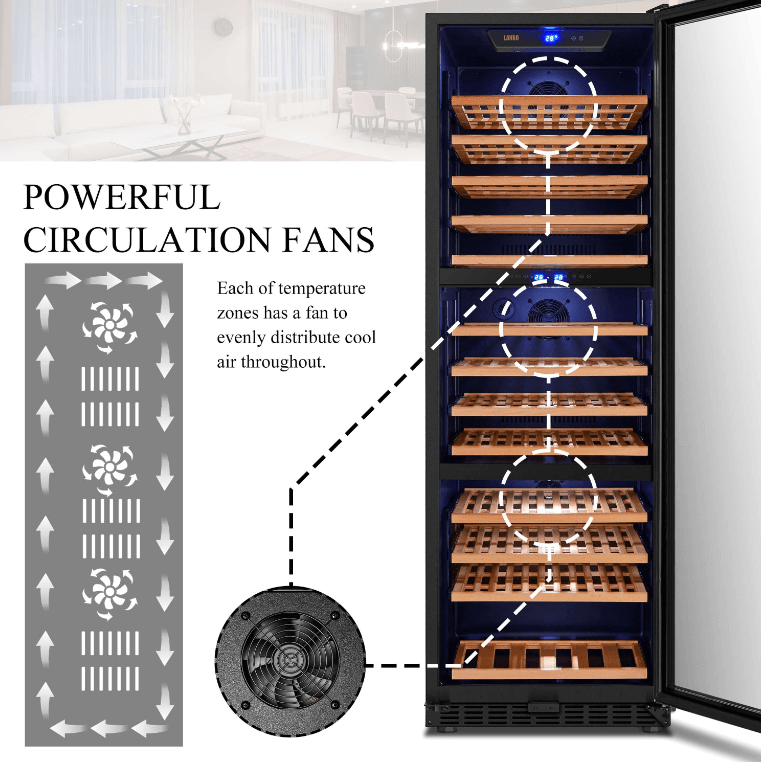 Lanbo 143 Bottle Triple Zone Wine Cooler LW144T image of product description
