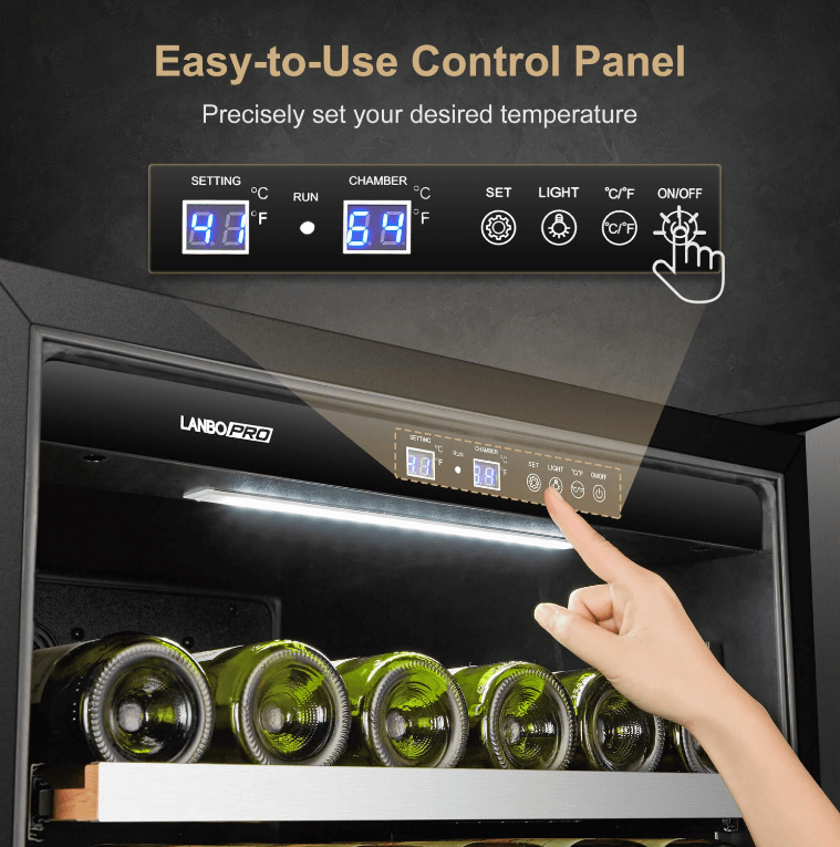 Lanbopro 164 Bottle Single Zone Wine Cooler - LP168S image of product description