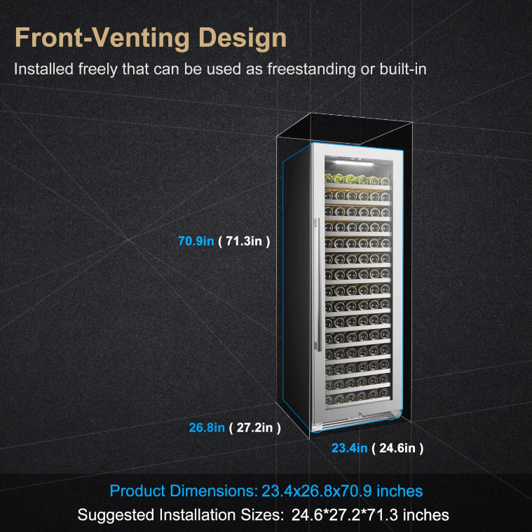 Lanbopro 164 Bottle Single Zone Wine Cooler - LP168S image of product description
