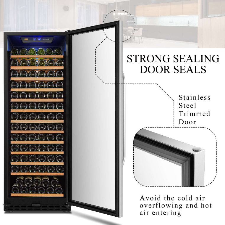 Lanbo 143 Bottle Single Zone Wine Cooler LW155S image of product description and feature