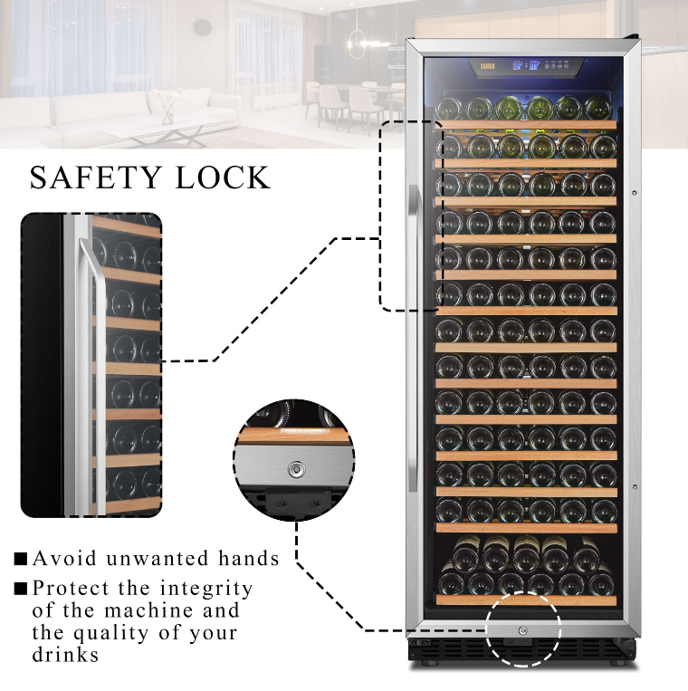 Lanbo 143 Bottle Single Zone Wine Cooler LW155S image of product description and feature