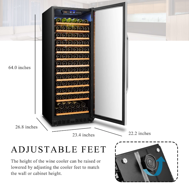 Lanbo 143 Bottle Single Zone Wine Cooler LW155S image of product description and feature