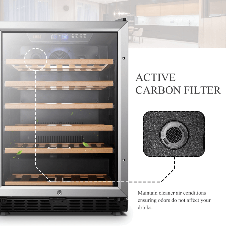 Lanbo 51 Bottle Single Zone Wine Cooler LW52S image of product with description and feature