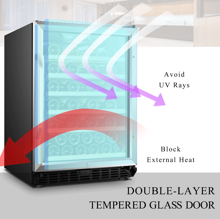 Lanbo 51 Bottle Single Zone Wine Cooler LW52S image of product with description and feature