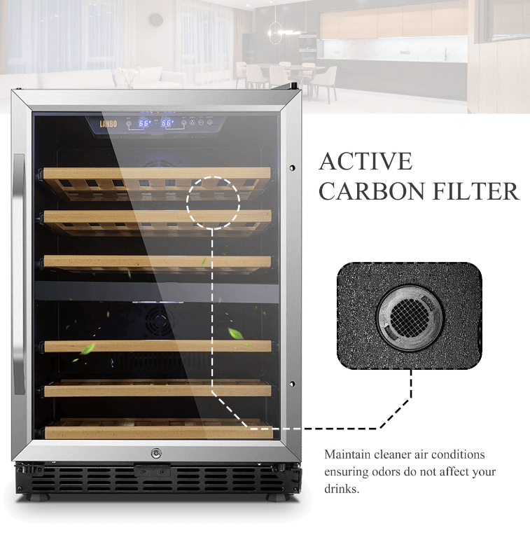 Lanbo 44 Bottle Dual Zone Wine Cooler LW46D image of product with description and feature