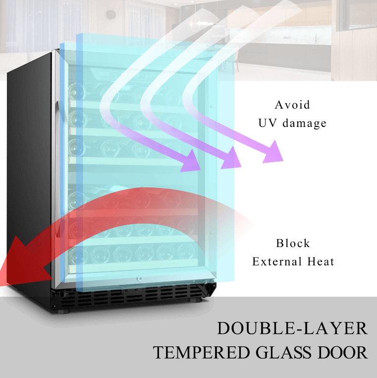 Lanbo 44 Bottle Dual Zone Wine Cooler LW46D image of product with description and feature