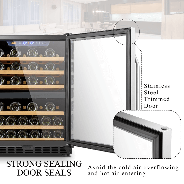 Lanbo 44 Bottle Dual Zone Wine Cooler LW46D image of product with description and feature