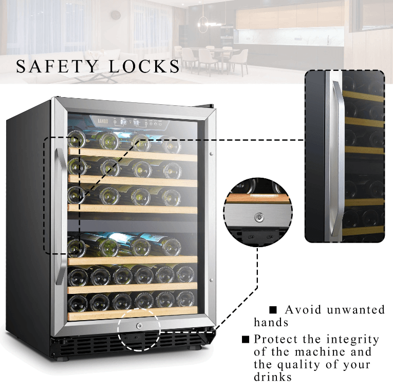 Lanbo 44 Bottle Dual Zone Wine Cooler LW46D image of product with description and feature