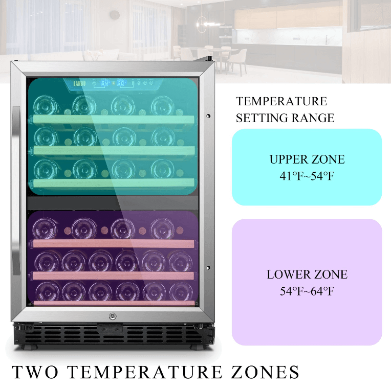 Lanbo 44 Bottle Dual Zone Wine Cooler LW46D image of product with description and feature