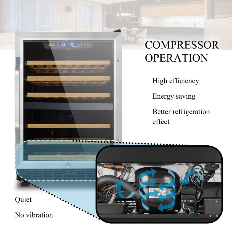 Lanbo 44 Bottle Dual Zone Wine Cooler LW46D image of product with description and feature