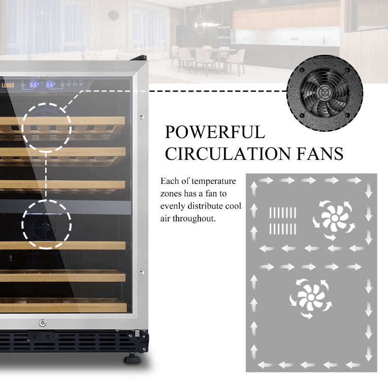 Lanbo 44 Bottle Dual Zone Wine Cooler LW46D image of product with description and feature