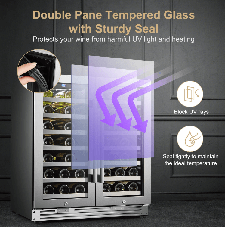 Lanbopro 52 Bottle Dual Door Wine Cooler LP66D image of product with description and feature