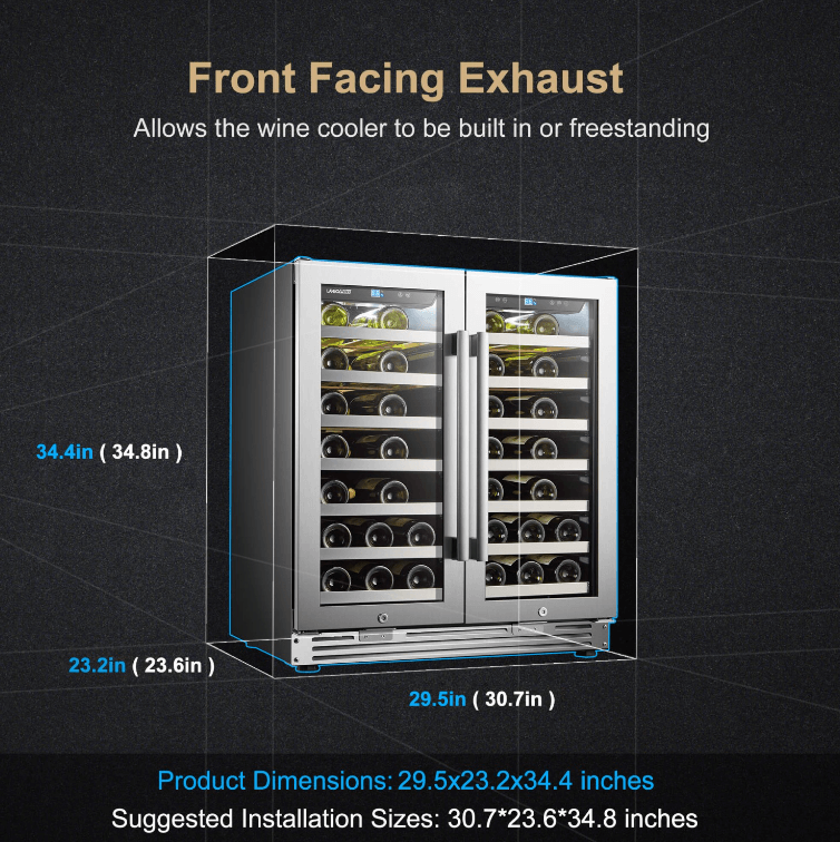 Lanbopro 52 Bottle Dual Door Wine Cooler LP66D image of product with description and feature