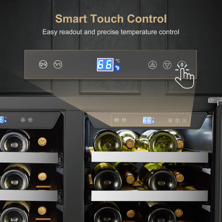 Lanbopro 52 Bottle Dual Door Wine Cooler LP66D image of product with description and feature