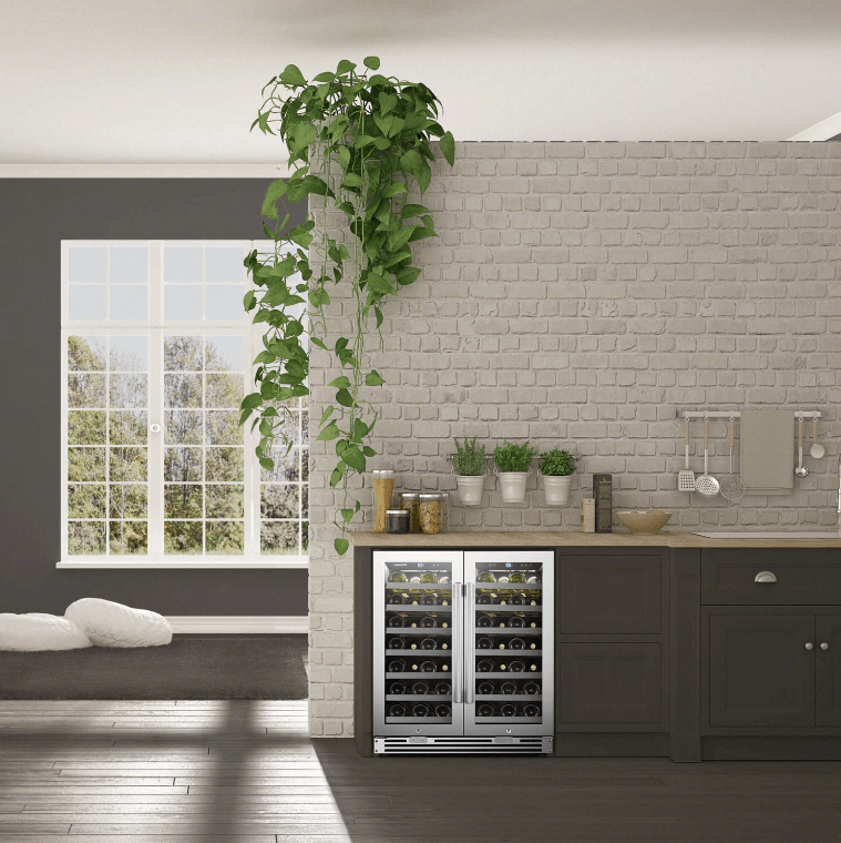 Lanbopro 52 Bottle Dual Door Wine Cooler LP66D image of product freestanding in room