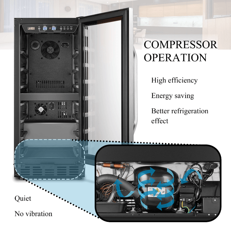 Lanbo 26 Bottle Dual Zone Wine Cooler LW28D image of product with description and feature