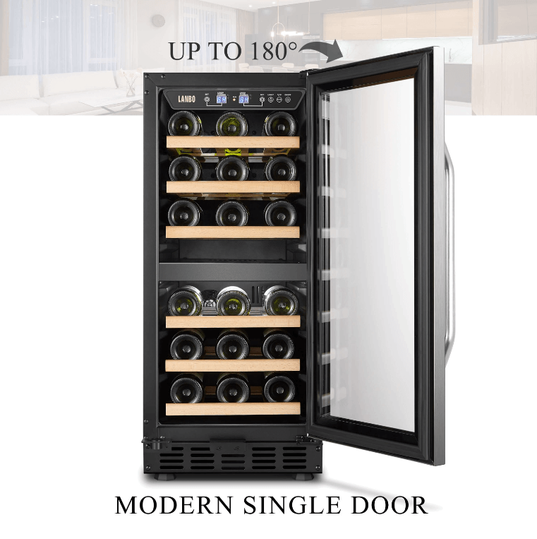 Lanbo 26 Bottle Dual Zone Wine Cooler LW28D image of product with description and feature