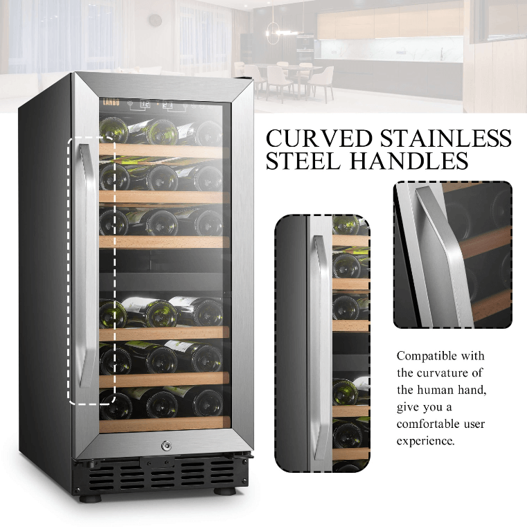 Lanbo 26 Bottle Dual Zone Wine Cooler LW28D image of product with description and feature