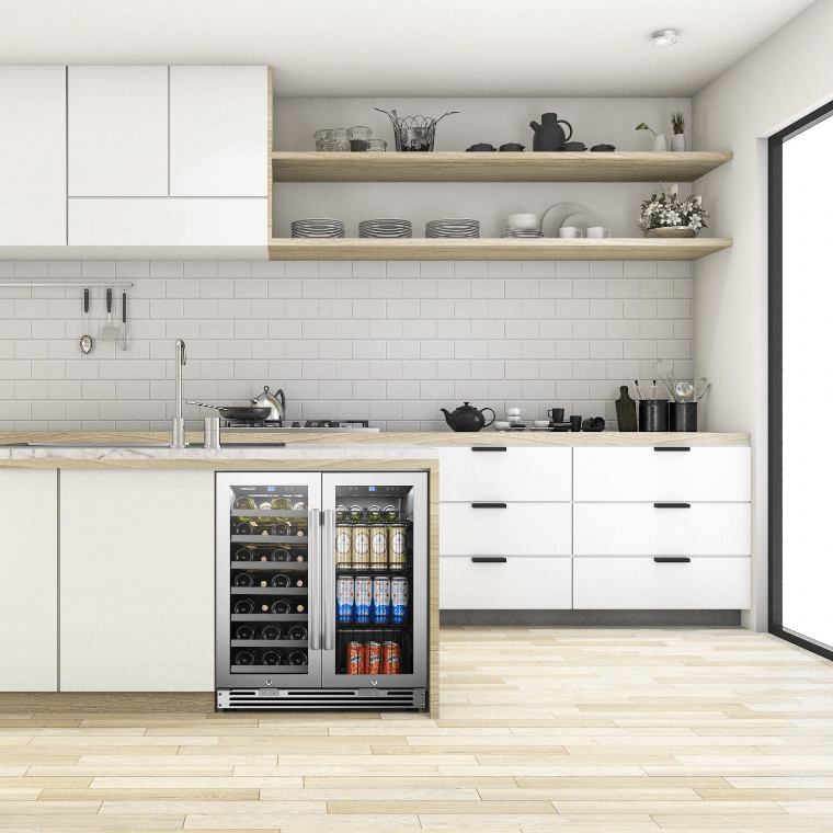 Lanbopro 30 Inch Wine and Beverage Cooler LP66B image of product built into cabinet