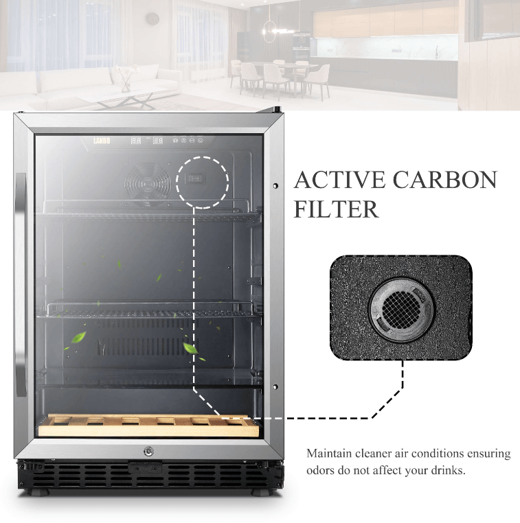 Lanbo 110 Cans 6 Bottles Beverage Cooler LB148BC image of product with description and feature