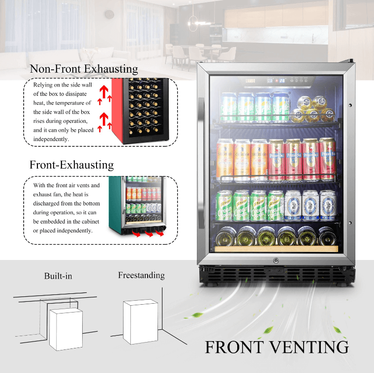 Lanbo 110 Cans 6 Bottles Beverage Cooler LB148BC image of product with description and feature