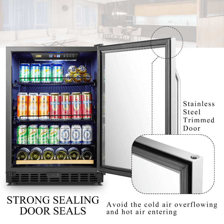 Lanbo 110 Cans 6 Bottles Beverage Cooler LB148BC image of product with description and feature