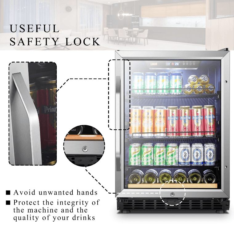 Lanbo 110 Cans 6 Bottles Beverage Cooler LB148BC image of product with description and feature