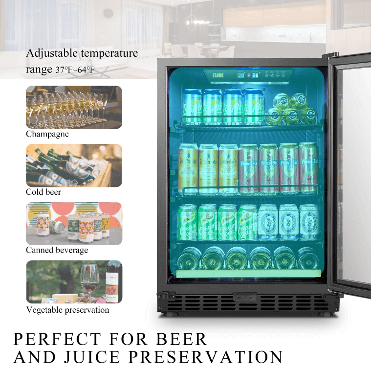 Lanbo 110 Cans 6 Bottles Beverage Cooler LB148BC image of product with description and feature