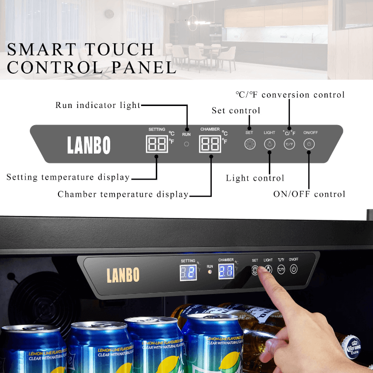 Lanbo 110 Cans 6 Bottles Beverage Cooler LB148BC image of product with description and feature