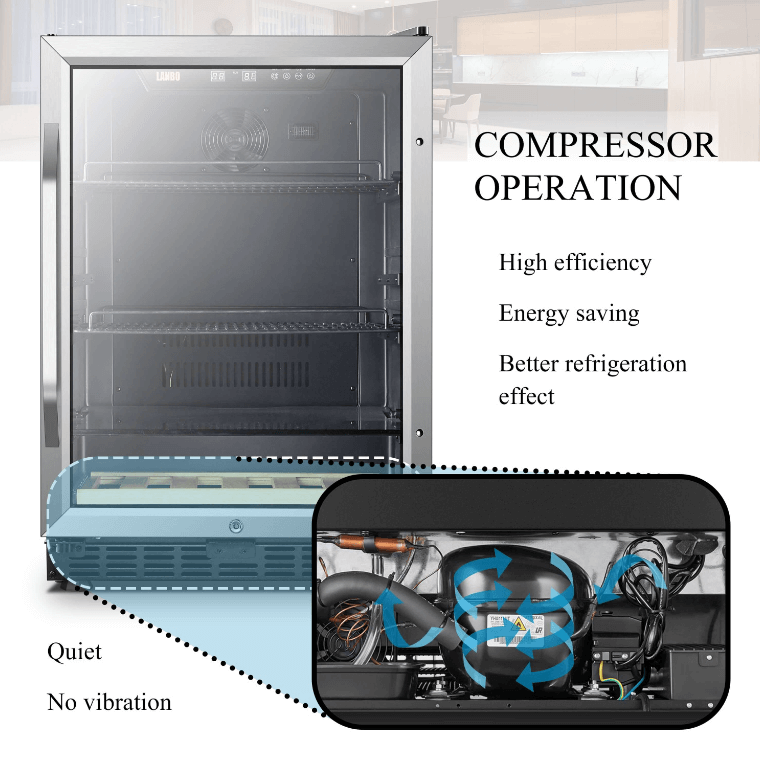 Lanbo 110 Cans 6 Bottles Beverage Cooler LB148BC image of product with description and feature