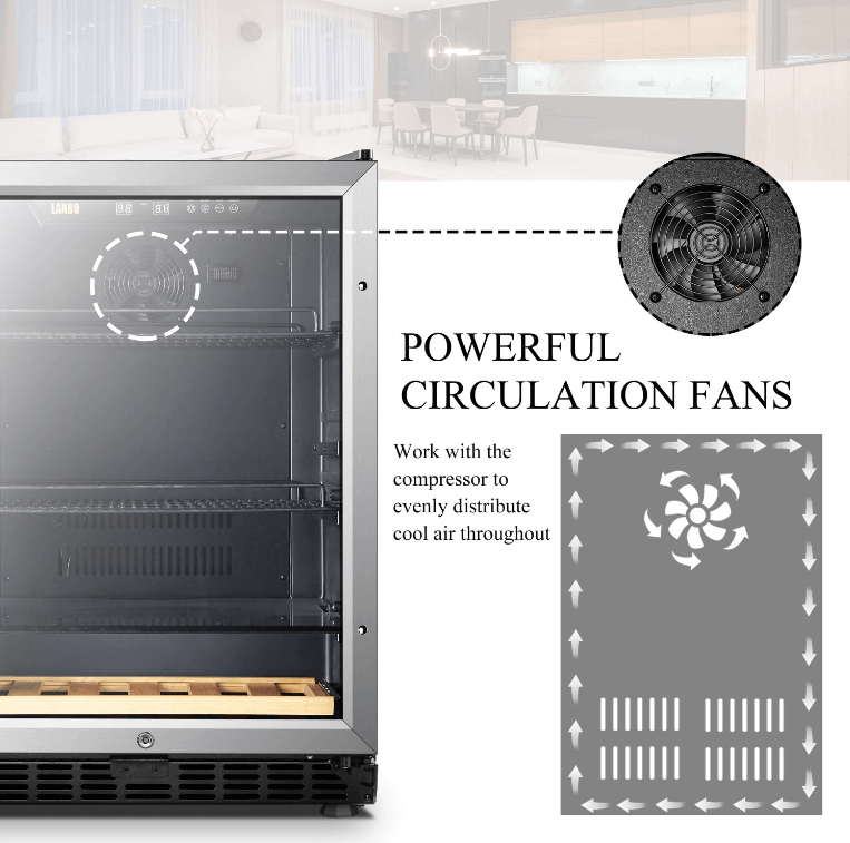 Lanbo 110 Cans 6 Bottles Beverage Cooler LB148BC image of product with description and feature