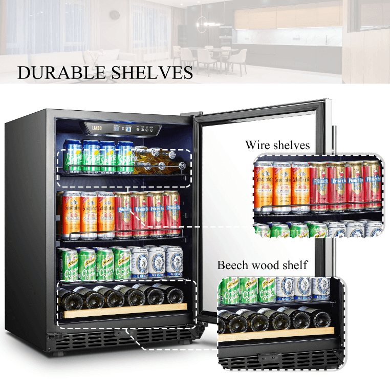 Lanbo 110 Cans 6 Bottles Beverage Cooler LB148BC image of product with description and feature