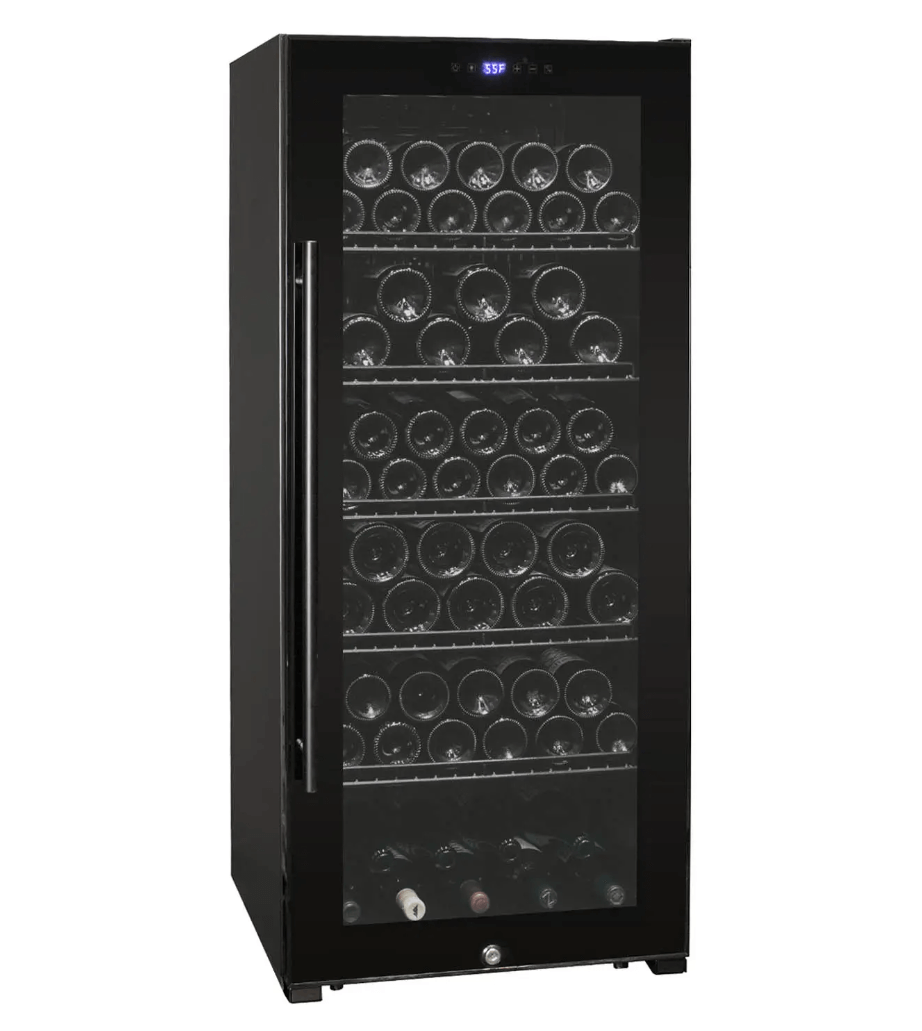 Allavino Contemporary 102 Bottle Single Zone Freestanding Wine Refrigerator with Black Glass Door KWR102S-1BGR
